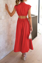 Mock Neck Cut Out Pleated Maxi Dress Lavish Daily