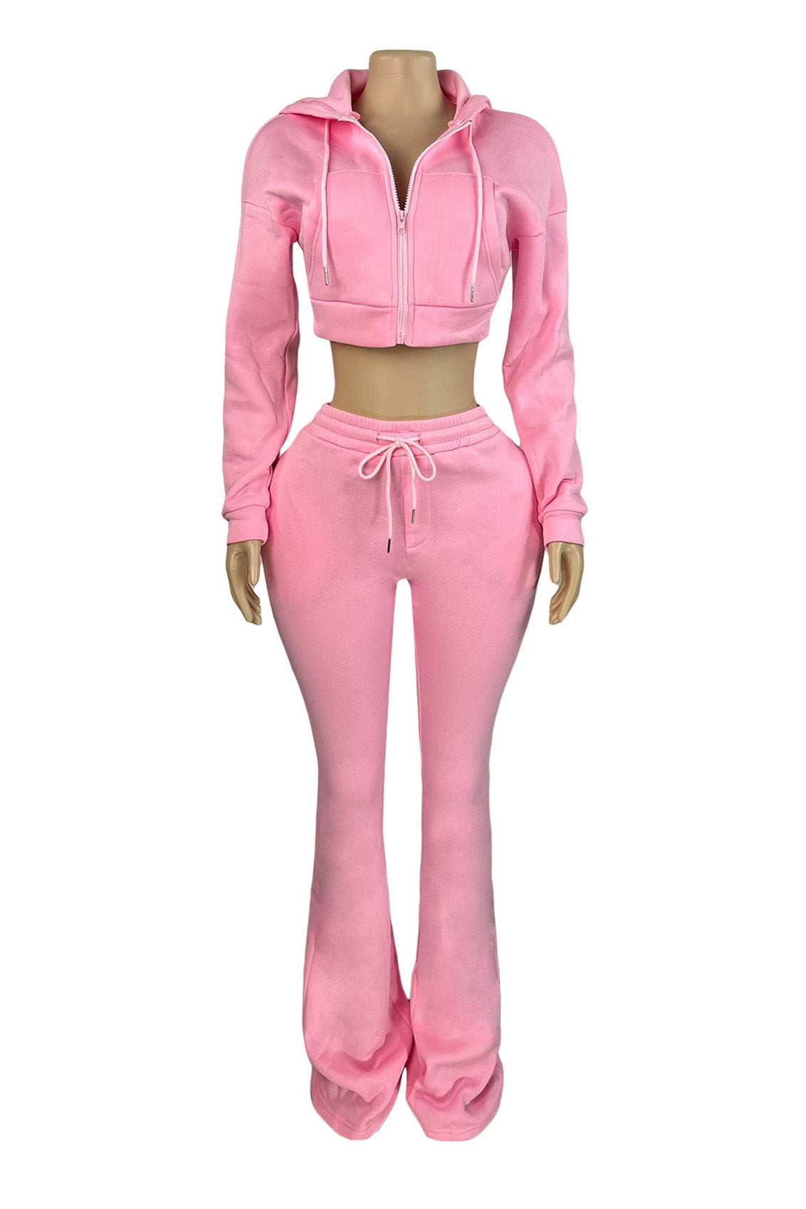 Fleece Hoodie Zip Jacket and Flare Pants Set Lavish Daily