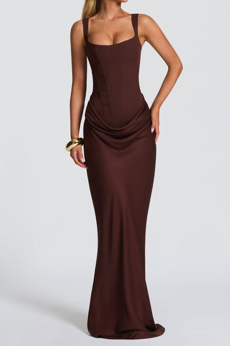 Corset Lace-Up Back Draped Maxi Dress Lavish Daily