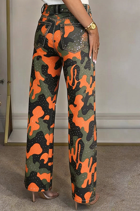 Rhinestone Camo Straight Leg Jeans Lavish Daily