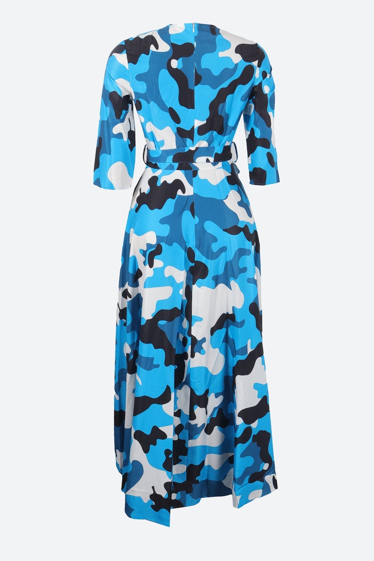 Print Crew Neck Half Sleeve Belted Dress Lavish Daily