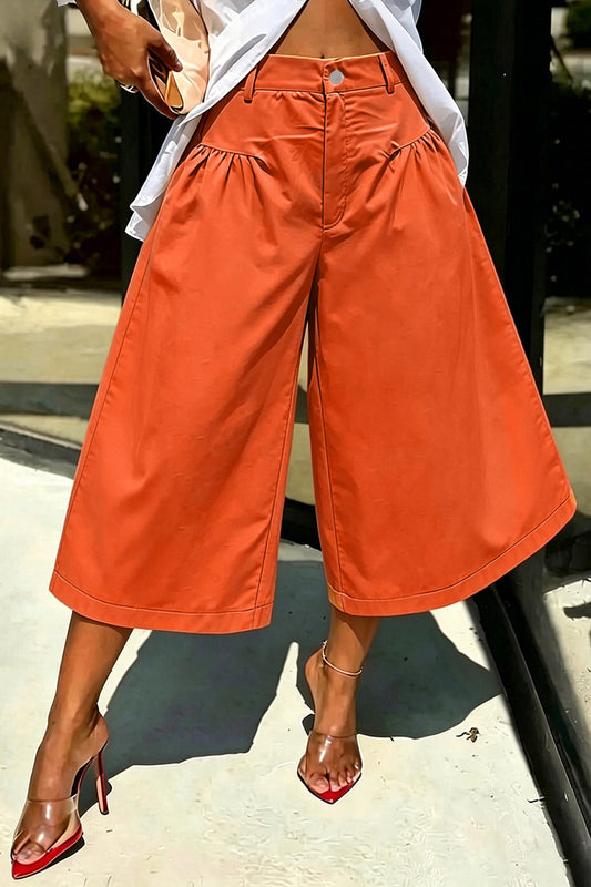 High Waist Gathered Wide Leg Culottes Lavish Daily