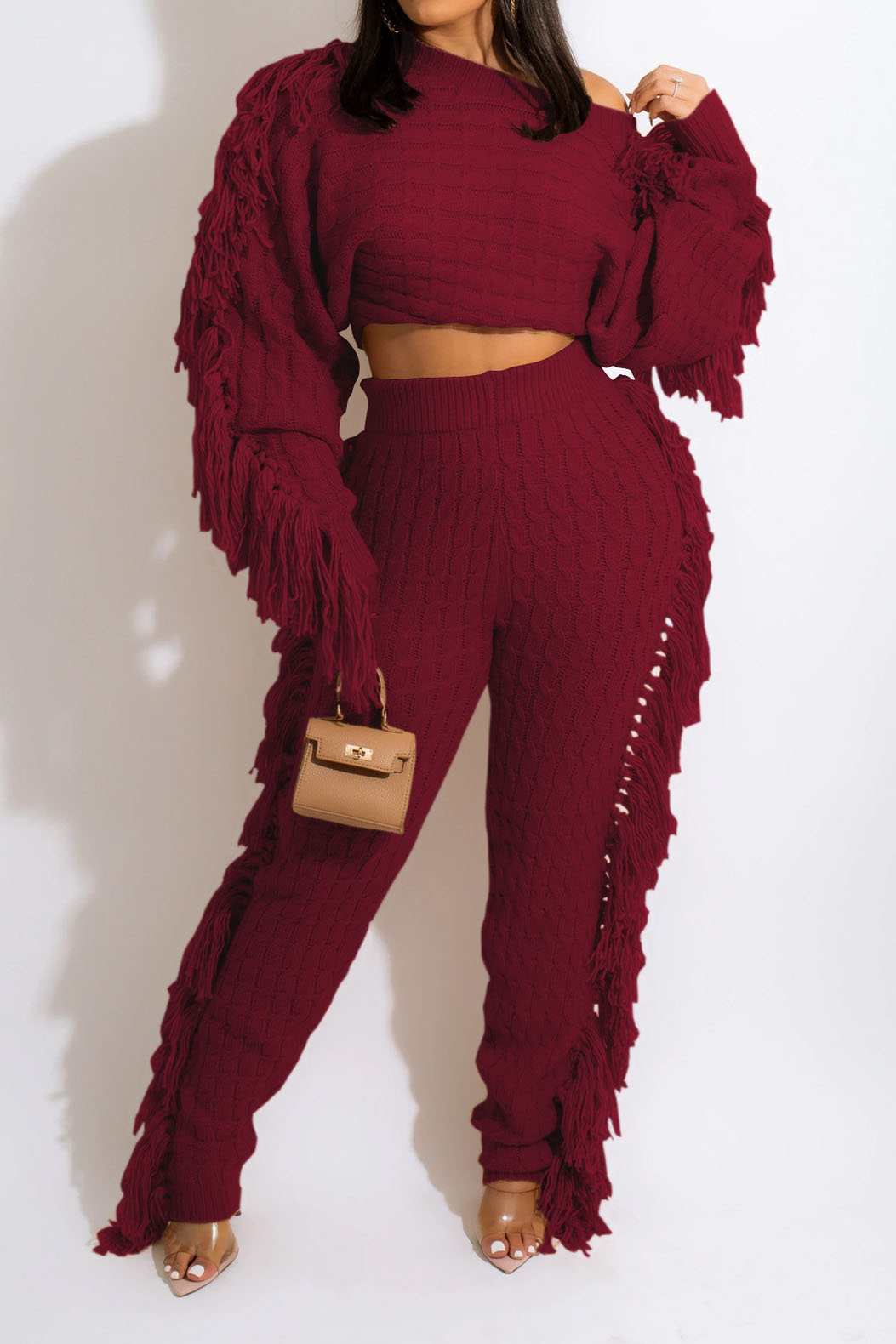 Knit Fringe Pants Set Lavish Daily