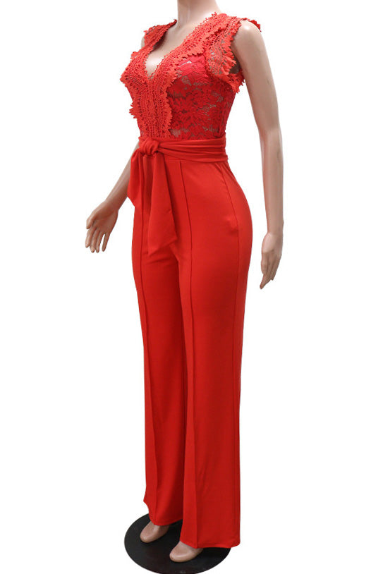 Crochet Lace See-Through Top Jumpsuit Lavish Daily