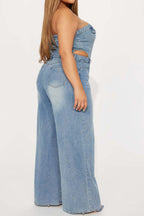 Strapless Slim Top Wide-Leg Denim Jumpsuit Lavish Daily