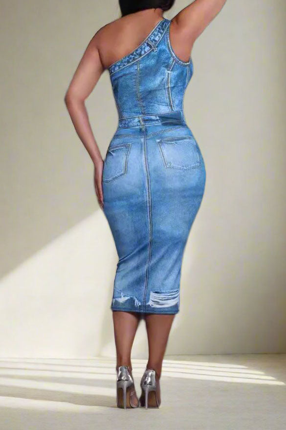 Denim Print Midi Dress Lavish Daily