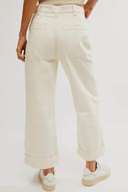 Washed Wide Leg Cuffed Jeans Lavish Daily