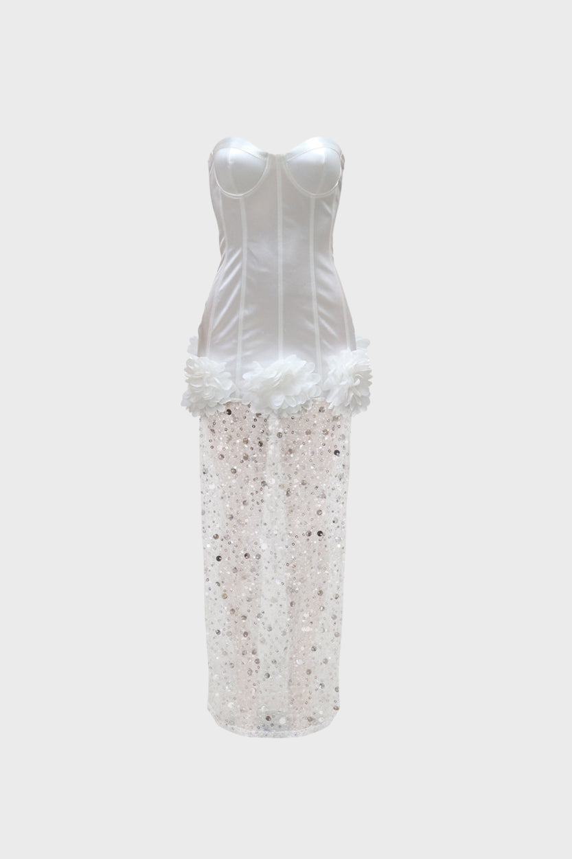 Strapless Sequin Mesh Dress Lavish Daily