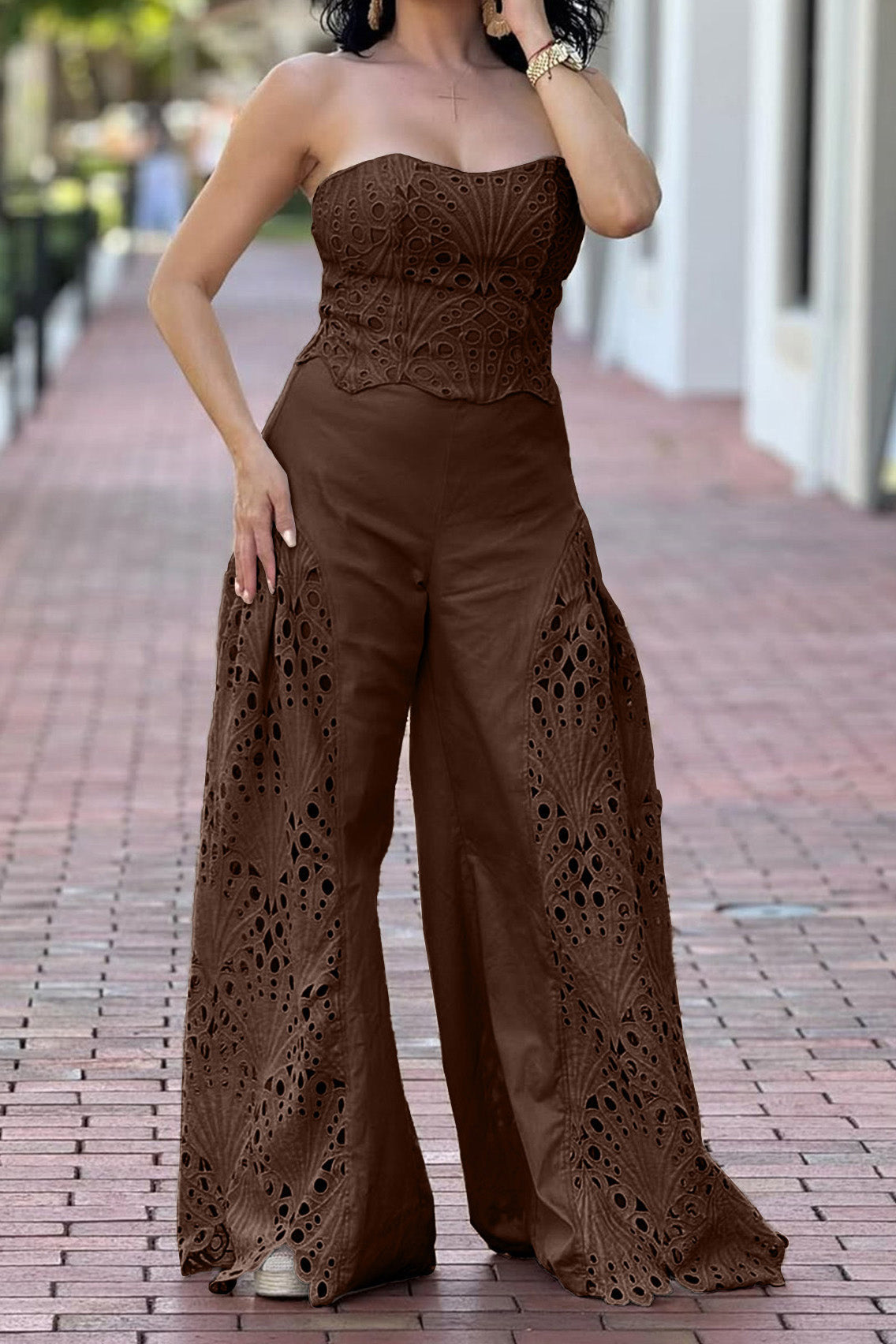 Strapless Cutout Corset & Wide Leg Pant Set Lavish Daily