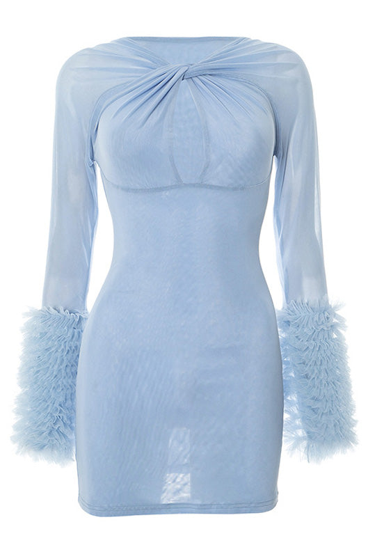 Mesh Cutout Cross Long Sleeve Bodycon Dress Lavish Daily