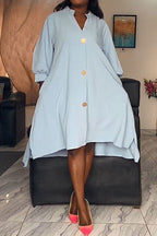 High-Low Lantern Sleeve Asymmetric Midi Dress Lavish Daily