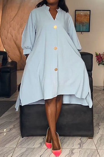 High-Low Lantern Sleeve Asymmetric Midi Dress Lavish Daily