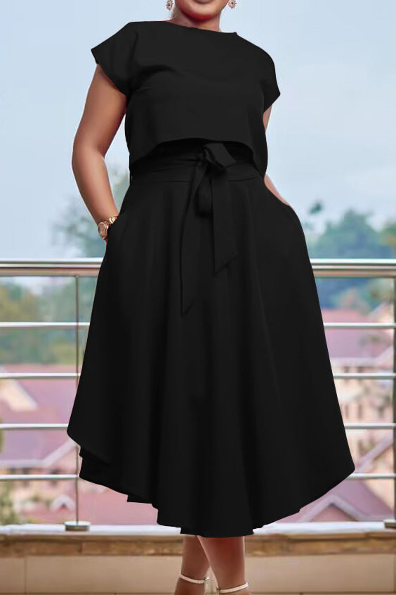 Solid Top & A-Line Midi Skirt Lavish Daily
