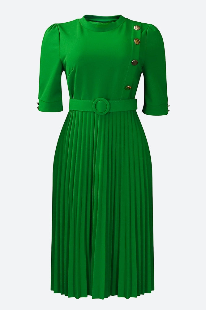 Elegant Half Sleeve O-Neck Solid Midi Dress Lavish Daily