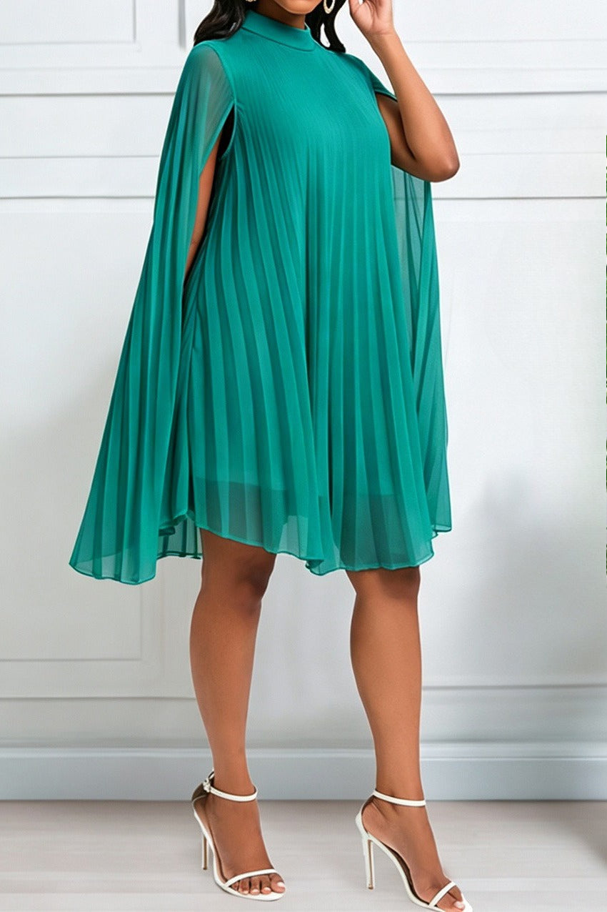 Pleated Cape Sleeve A Line Midi Dress Lavish Daily