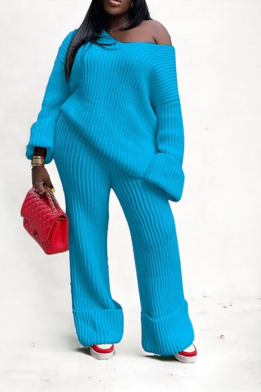 Solid Loose Knitted Two Piece Set Lavish Daily