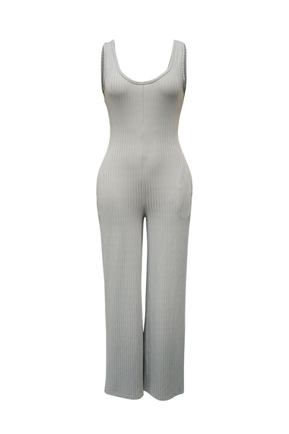 2-Piece Ribbed Knit Tank Jumpsuit & Cropped Top Set Lavish Daily