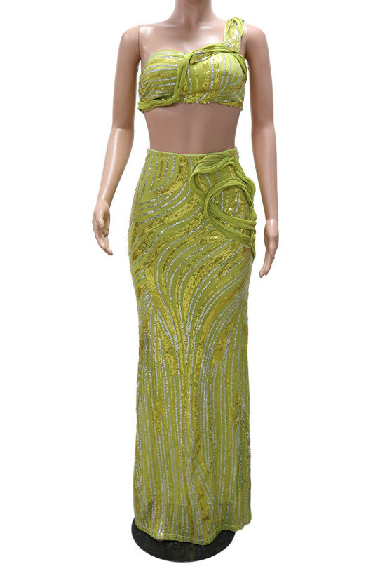 Sleeveless One-Shoulder Crop Top & Skirt Set Lavish Daily