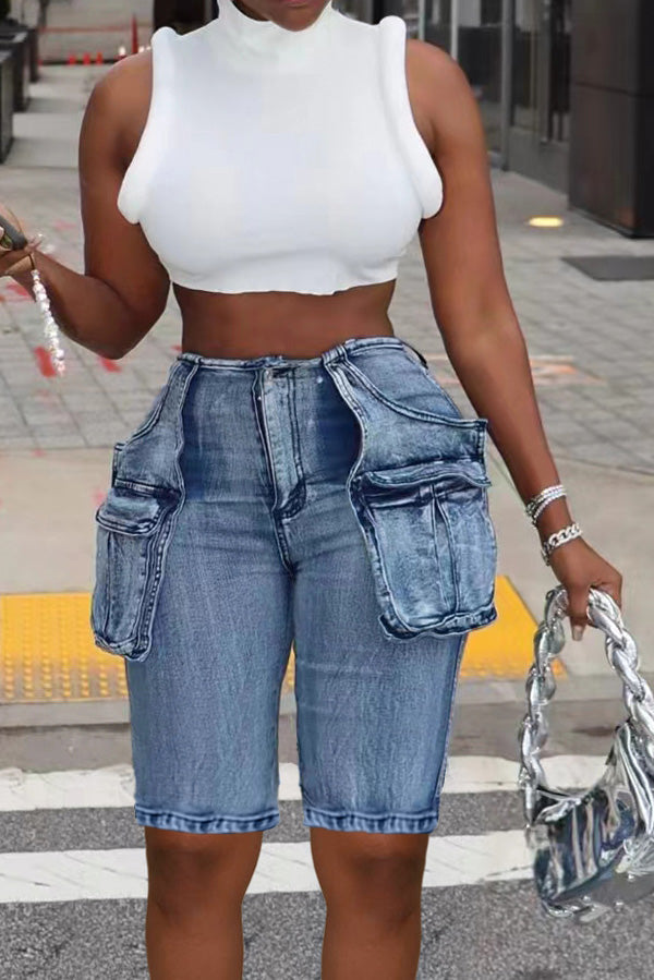 Retro Cargo Denim Shorts Lavish Daily