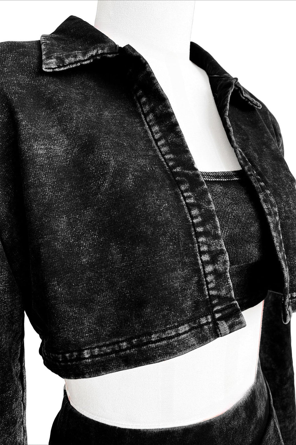 Three-Piece Acid Wash Set with Mini Pleated Skirt Lavish Daily