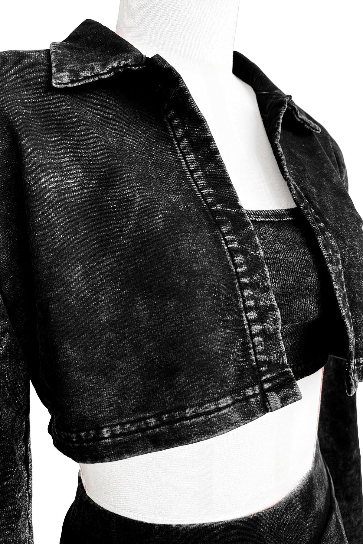 Three-Piece Acid Wash Set with Mini Pleated Skirt Lavish Daily