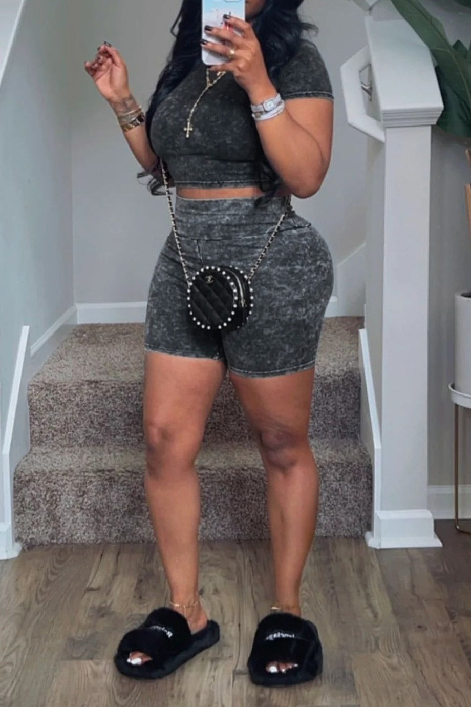 Mineral Wash Crop & Biker Short Set Lavish Daily