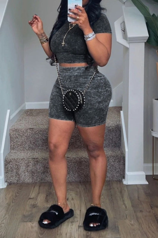 Mineral Wash Crop & Biker Short Set Lavish Daily