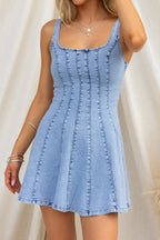 Sleeveless Backless Strappy Denim Mini Dress Lavish Daily