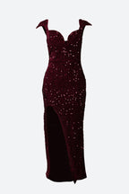 Burgundy Sequin Corset Slit Sweep Dress Lavish Daily