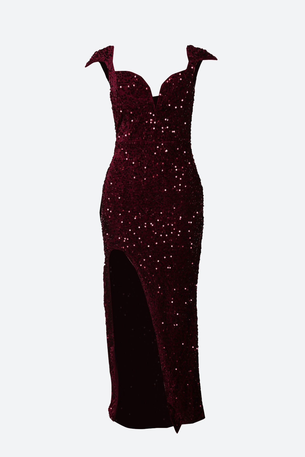 Burgundy Sequin Corset Slit Sweep Dress Lavish Daily