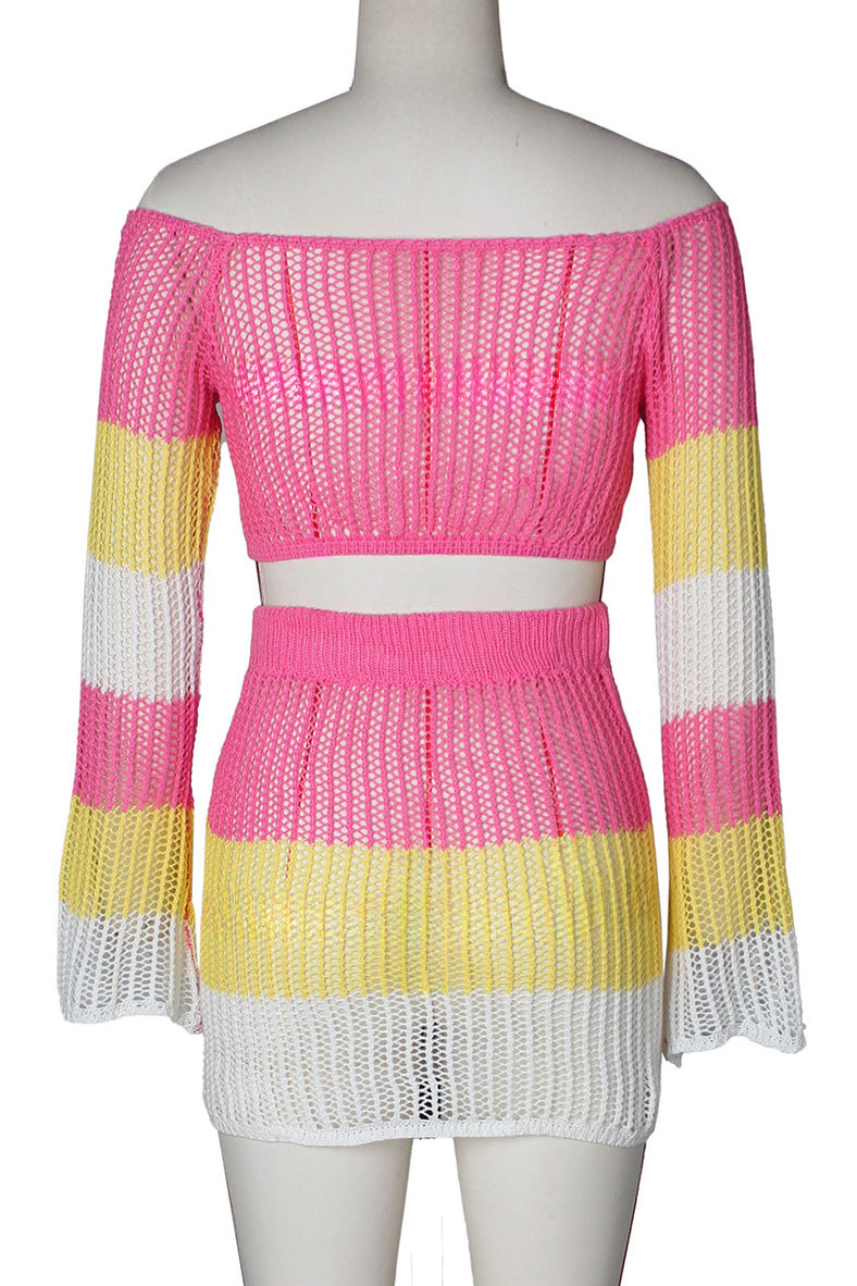 Crochet Long Sleeve Crop Top Skirt Sets Lavish Daily