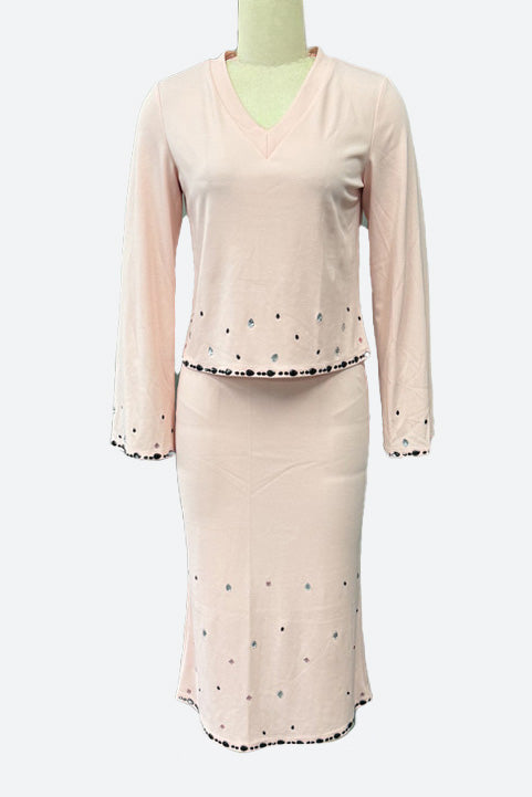 Elegant V-Neck Beaded Bodycon Dress Set Lavish Daily