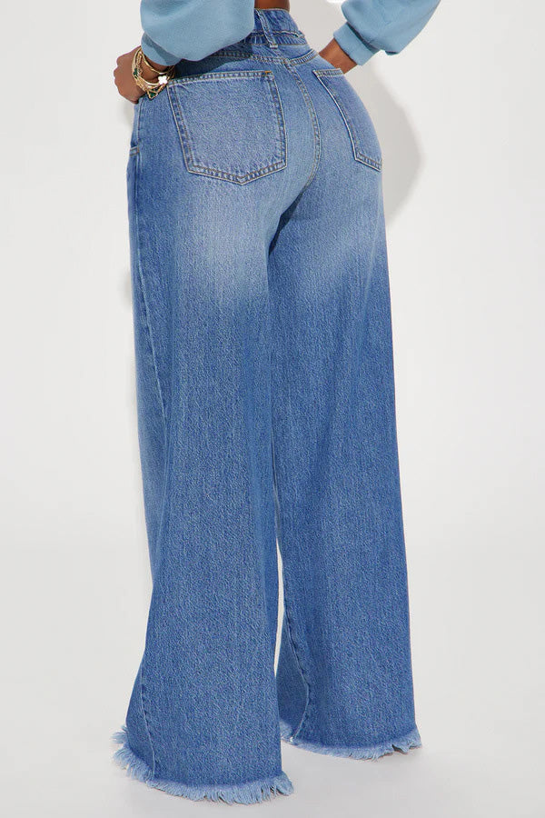 High Waist Raw Hem Wide Leg Trouser Jeans Lavish Daily