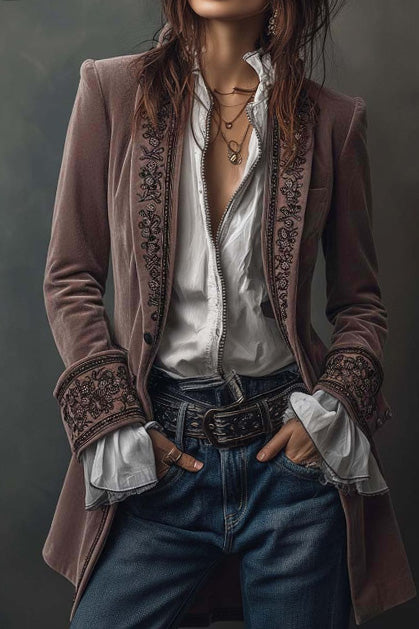 Velvet Embroidered Long Jacket LavishDaily