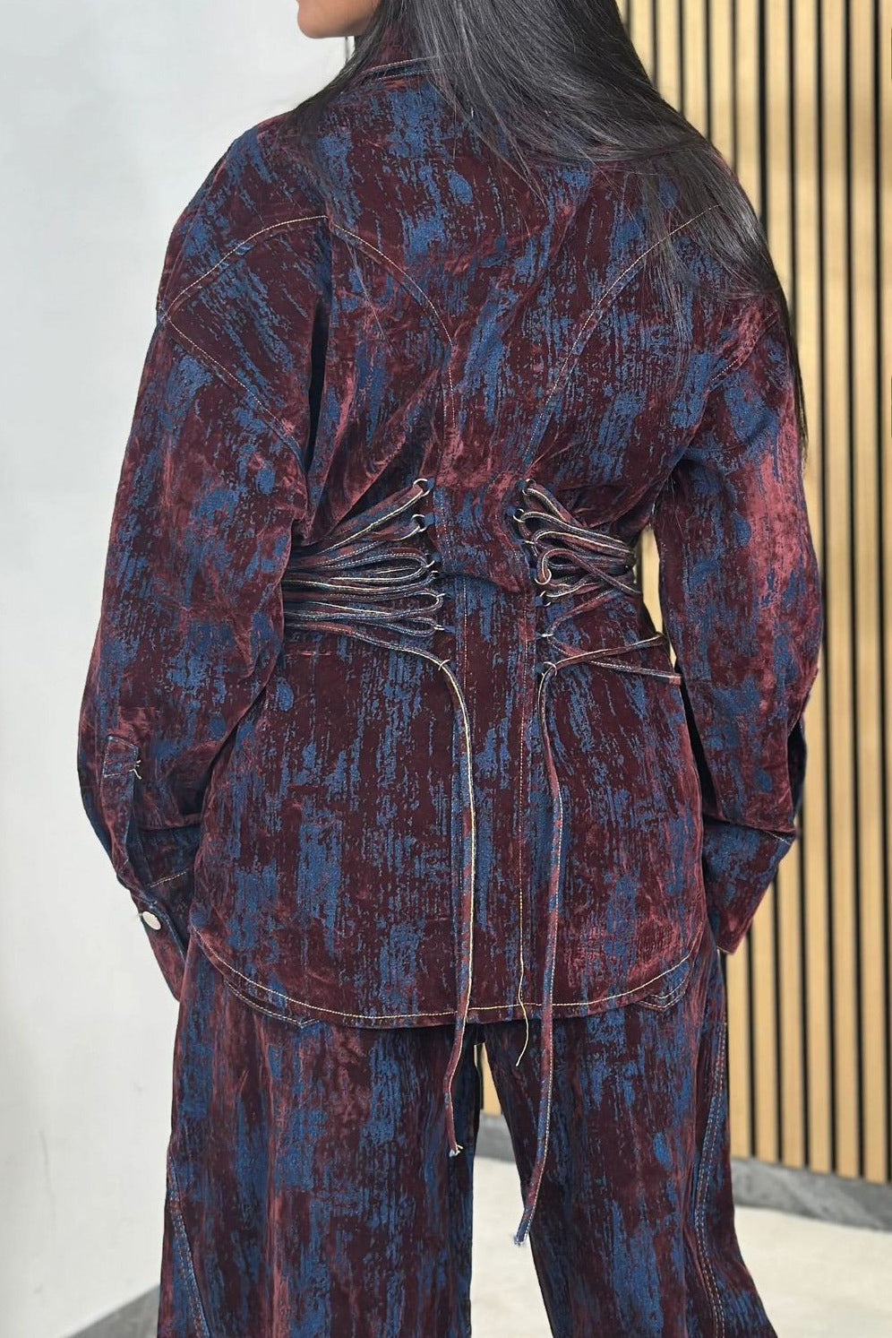 Printed Contrast Denim Jacket & Pants Set Lavish Daily