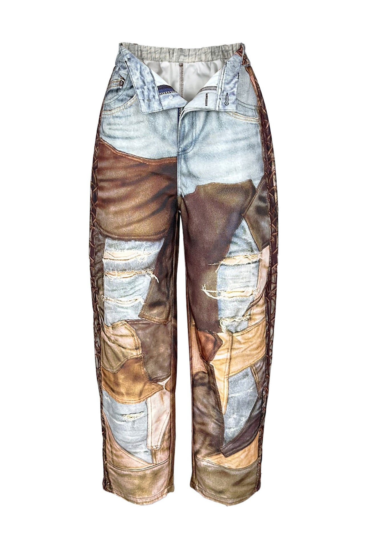 3D Print Denim Leather Wide-Leg Dopamine Pants Lavish Daily