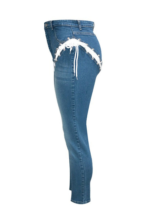 High-Rise Front & Back Lace-Up Cutout Jeans Lavish Daily