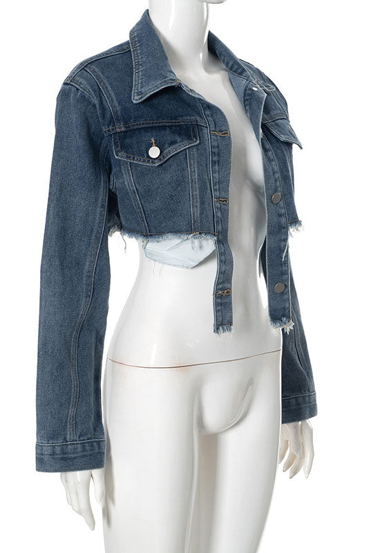 Denim Polo Collar Short Top Coat Lavish Daily