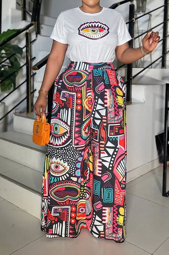 Printed Two Piece Set with Wide Leg Pants Lavish Daily