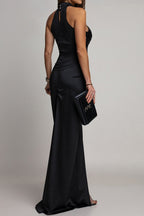 Sequin Ruffle Halter Maxi Dress LavishDaily