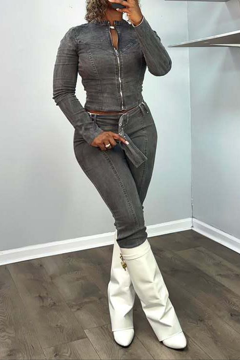 Stretch Denim Jacket and Shorts Set Lavish Daily