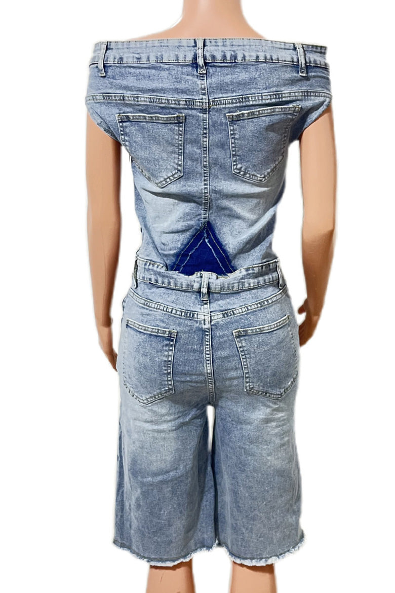 Strapless Off-Shoulder Slim Denim Jumpsuit Lavish Daily
