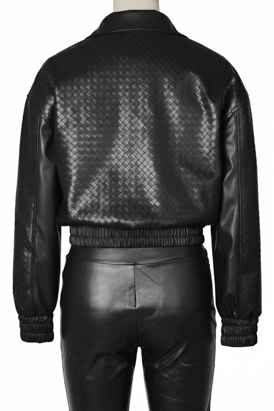 Textured PU Leather Cropped Moto Jacket Lavish Daily