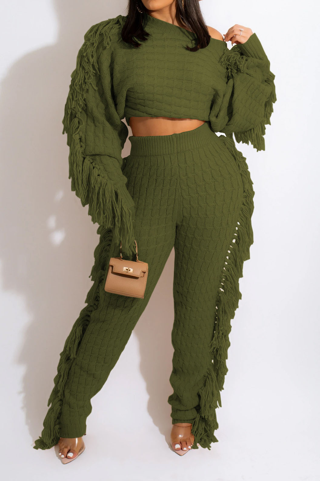 Knit Fringe Pants Set Lavish Daily