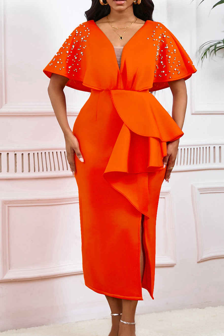 Beaded Ruffled Split Party Dress Lavish Daily