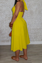 Solid Ruched Halter Dress with Knot Detail Lavish Daily