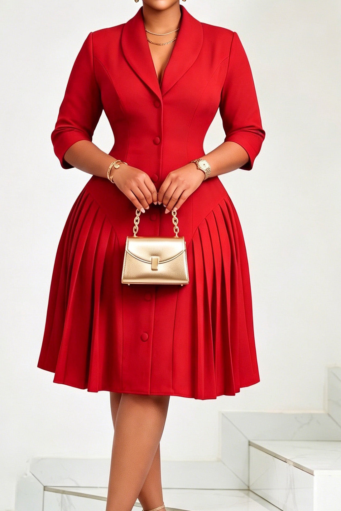 Pleated Button Front Blazer Midi Dress Lavish Daily