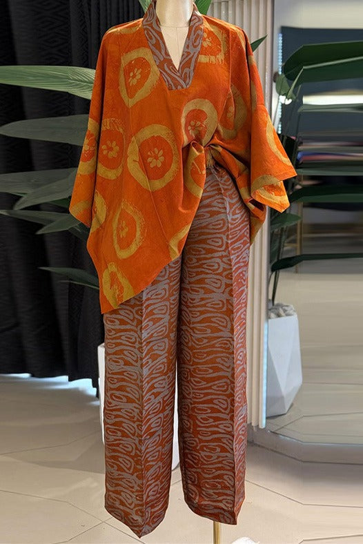Abstract Print Kaftan & Wide Leg Pants Set Lavish Daily