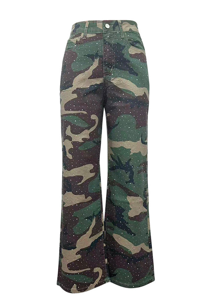 Rhinestone Camo Straight Leg Jeans Lavish Daily