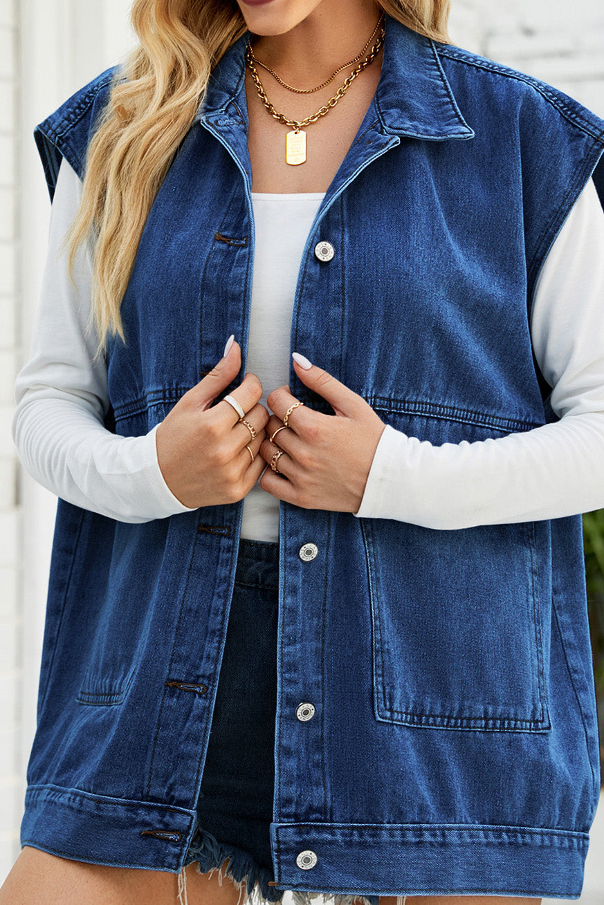 Vintage Oversized Denim Jean Vest Lavish Daily